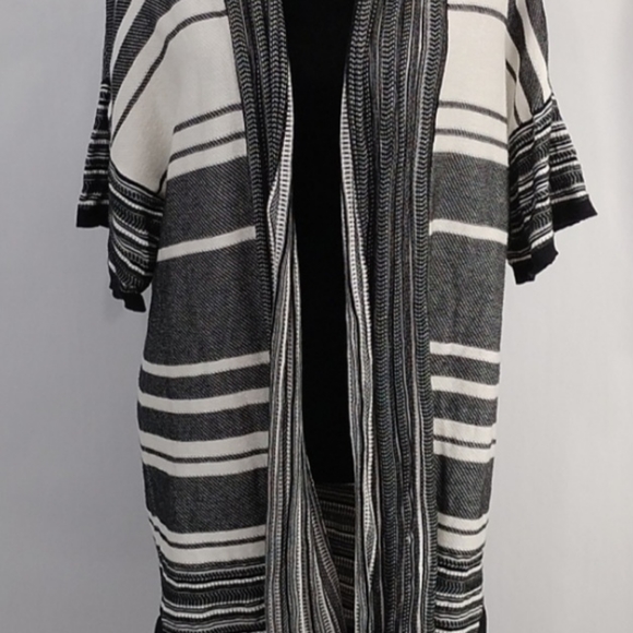 Vince large open front long striped cardigan sweater short sleeve boho chic - Picture 6 of 9